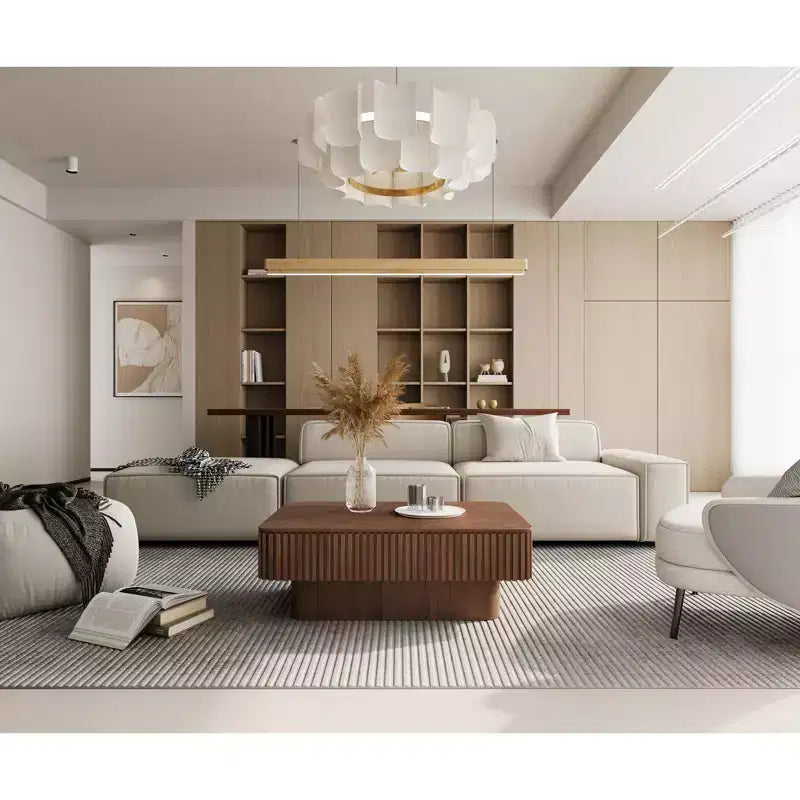 Tavolino da salotto JVNOXK da 38.6' con piano sollevabile scanalato e spazio contenitore, impiallacciatura in legno massello, altezza regolabile, tavolo moderno d'accento per soggiorno e camera da letto, noce