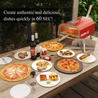Four à pizza extérieur multicombustible, appareil à pizza cuite sur pierre avec brûleur à gaz et compartiment à bois – 12 pouces