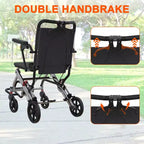 Fauteuil roulant de transport pour personnes âgées ultraléger, pliable et portable, avec frein à main verrouillable et accoudoirs relevables amovibles