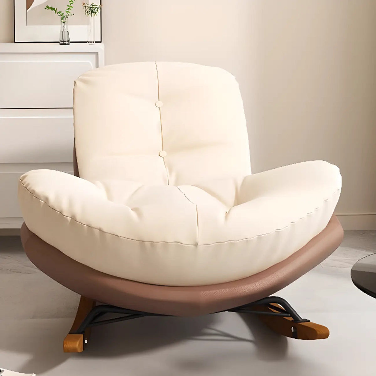 Cadeira de baloiço estofada de estilo escandinavo com pufe opcional