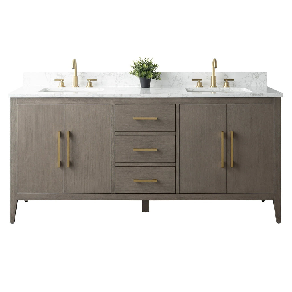 Meuble-lavabo Vanity Art 72 à double vasque avec plateau en marbre reconstitué