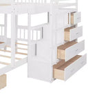 Lit superposé Whisen avec lit double au-dessus de deux lits une place, lit superposé triple en bois avec tiroirs et barrières de sécurité