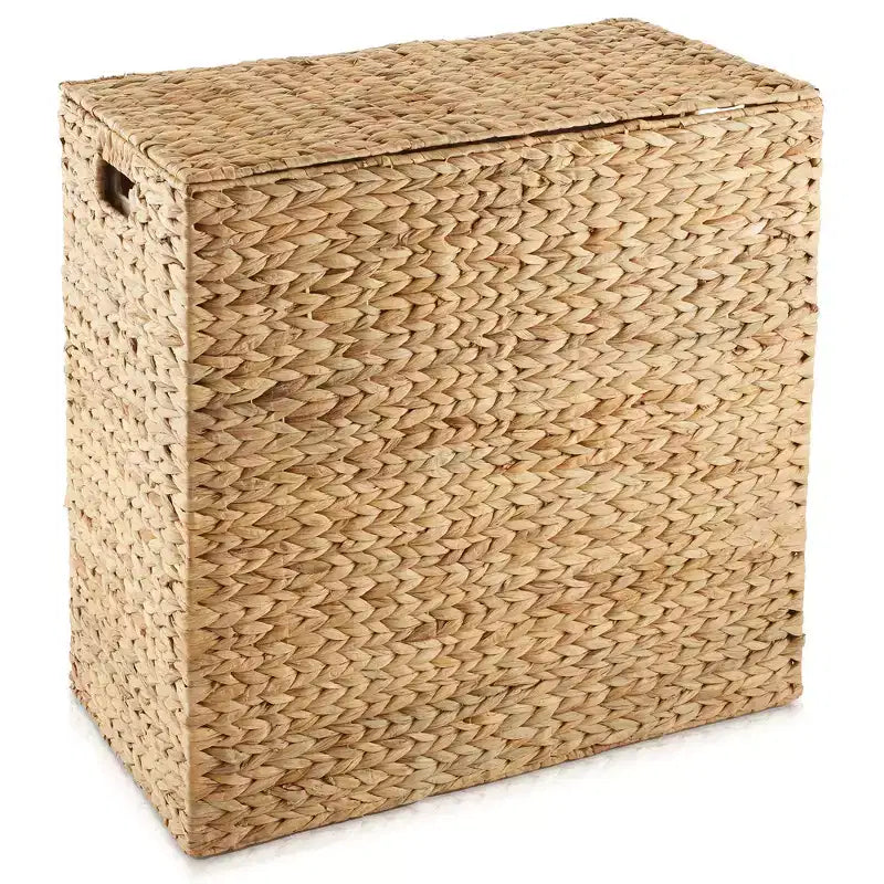 Cesto portabiancheria Casafield a 2 scomparti con coperchio e sacchetti foderati rimovibili, selezionatore in giacinto d'acqua intrecciato per i vestiti