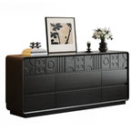 Commode en bois inspirée de l’Art déco avec motifs géométriques sculptés