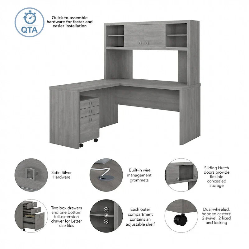 Bureau d’angle Echo en L avec surmeuble et tiroirs