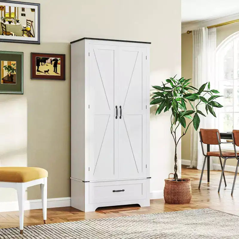 Dispensa HOMCOM 72 in stile rustico con ante da fienile, alta colonna dispensa da cucina con ripiani regolabili e cassetto