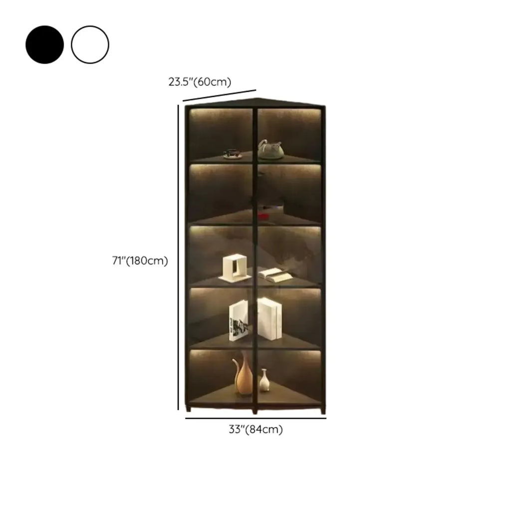 Mobile angolare moderno da esposizione in metallo e legno grigio con anta in vetro