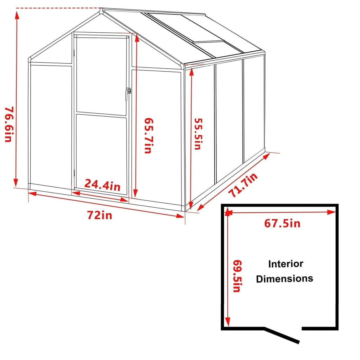 VEIKOUS begehbares Gewächshaus-Set aus Aluminium mit verstellbarem Dachfenster und abschließbarer Tür, grau