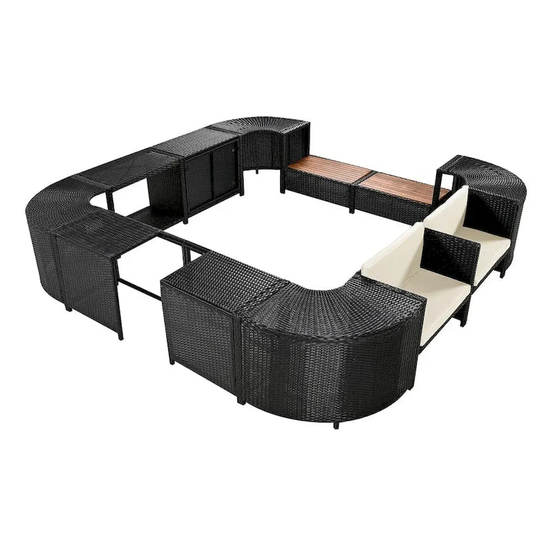 Ensemble de canapé d’angle d’extérieur en rotin, cadre quadrilatéral pour spa