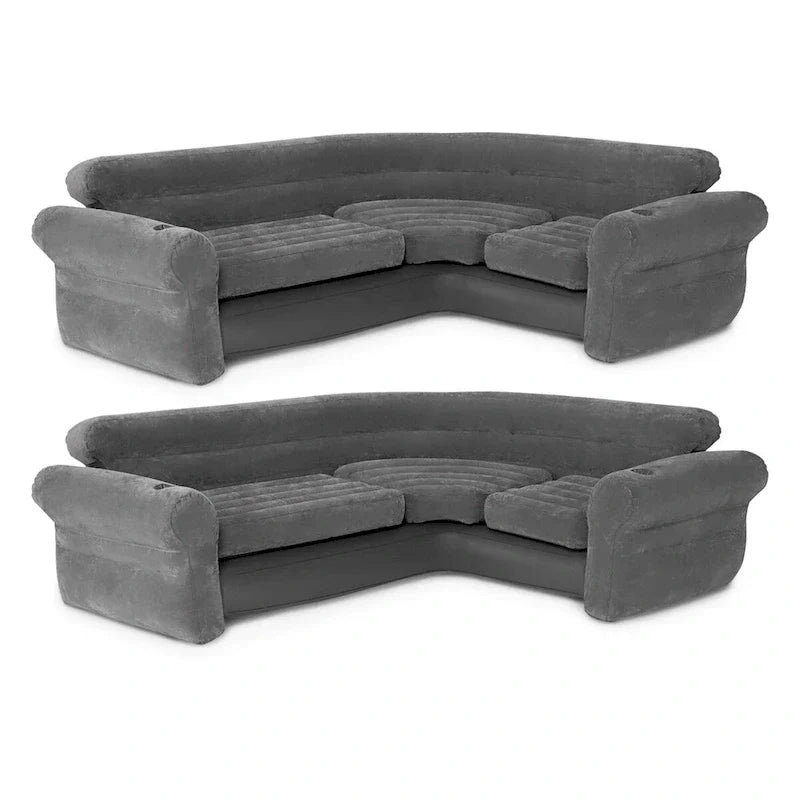 Canapé d’angle gonflable Intex en L avec porte-gobelets, gris (2 pièces) - 26