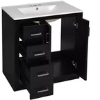 Meuble-lavabo de salle de bains simple de 30 pouces avec meuble et 3 tiroirs ??Noir / Bleu / Vert / Indigo / Blanc
