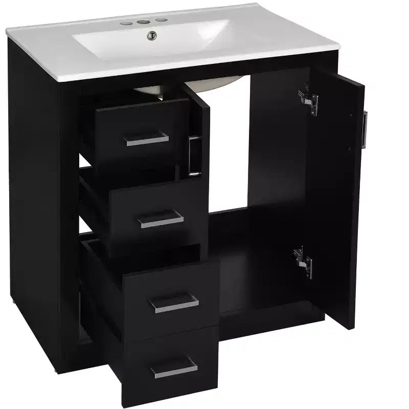 Meuble-lavabo de salle de bains simple de 30 pouces avec meuble et 3 tiroirs ??Noir / Bleu / Vert / Indigo / Blanc