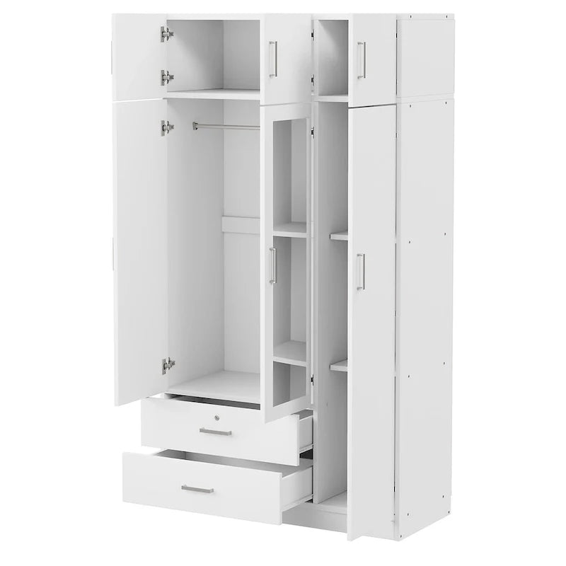 Armoire à miroirs à 3 portes avec 2 tiroirs et placard supérieur