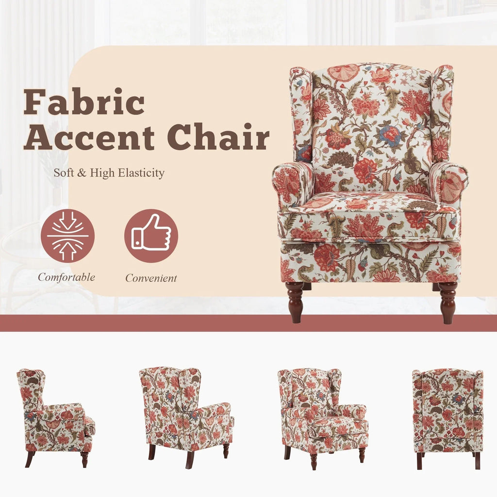 Fauteuil d’appoint moderne Erommy, fauteuil à dossier haut, canapé une place en tissu rembourré avec boutons et pieds en bois pour le salon