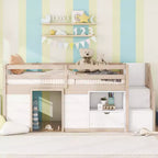 94.6L x 42.3W Solid Wood Twin Size Low Loft Bed With Stair, Drawer And Shelf, Modern & Clean Design