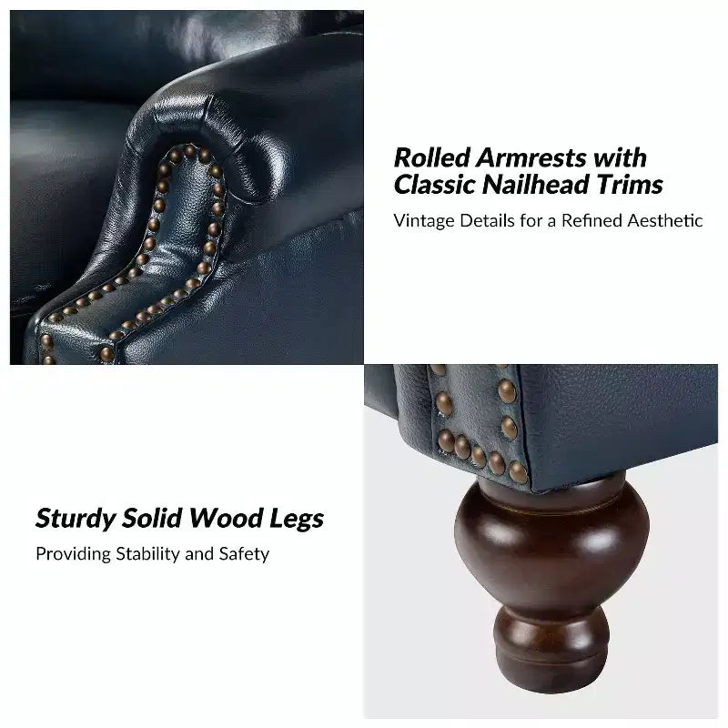 Set di 2 poltrone reclinabili moderne Elisabete con schienale ad ali in vera pelle e borchie decorative vintage per soggiorno e camera da letto| ART OF LIVING DESIGNS