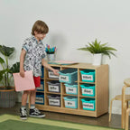Mobiletto mobile con vassoi e 15 contenitori frontali a vaschetta, 3x4, arredo per bambini