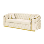 Canapé 3 places en velours de 90,6 avec 2 coussins, coussins haute densité, accents dorés et oreillers