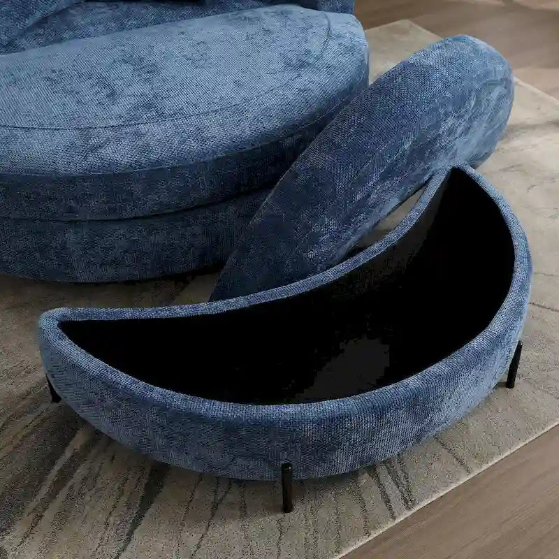Fauteuil tonneau moderne rond avec 5 coussins et pouf en option