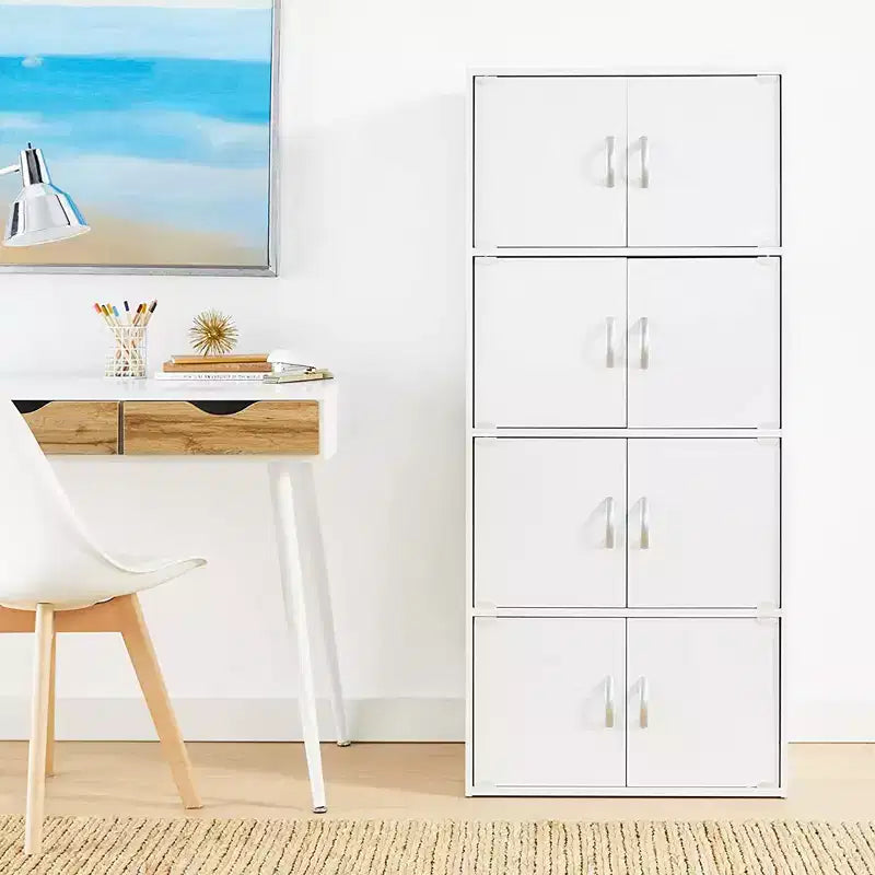 Bibliothèque-armoire de rangement polyvalente fermée Hodedah HID44, robuste, à 8 portes, à poser au sol, pour la maison et le bureau, finition bois de hêtre