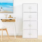 Bibliothèque-armoire de rangement polyvalente fermée Hodedah HID44, robuste, à 8 portes, à poser au sol, pour la maison et le bureau, finition bois de hêtre