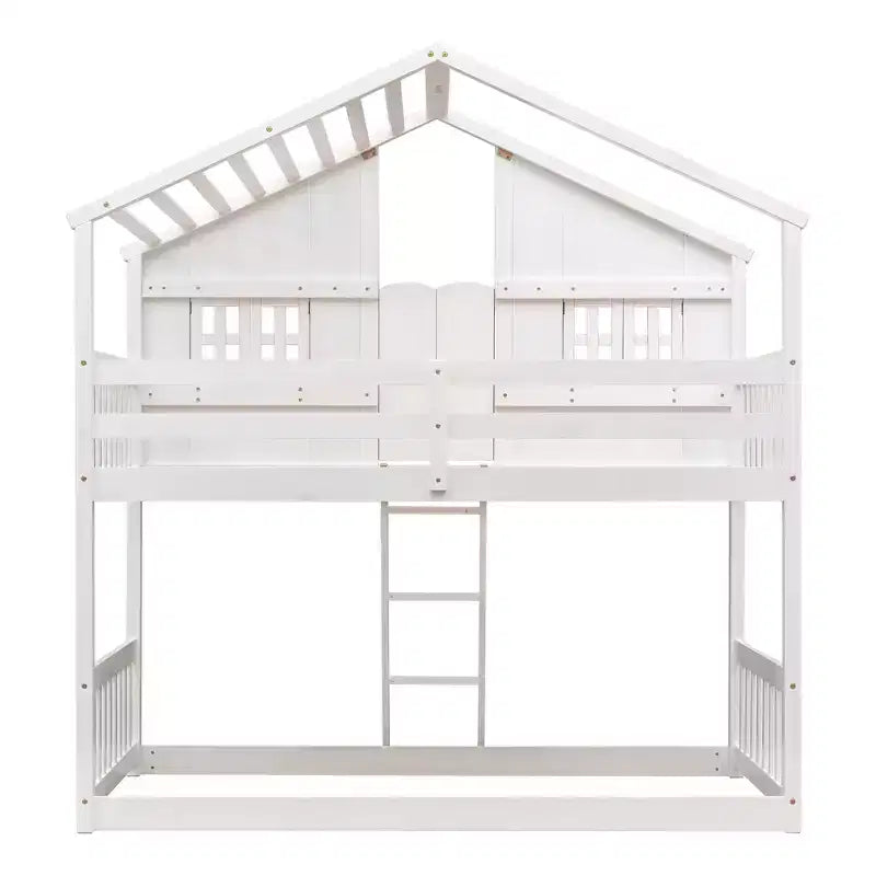 Letto a soppalco matrimoniale singolo a forma di casetta, letto rialzato in legno tipo casetta con scaletta e sponde di sicurezza per bambini