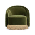 Fauteuil d’appoint Serena de Jennifer Taylor Home, dossier arrondi capitonné de 31,5 po avec franges bullion, velours haute performance vert olive