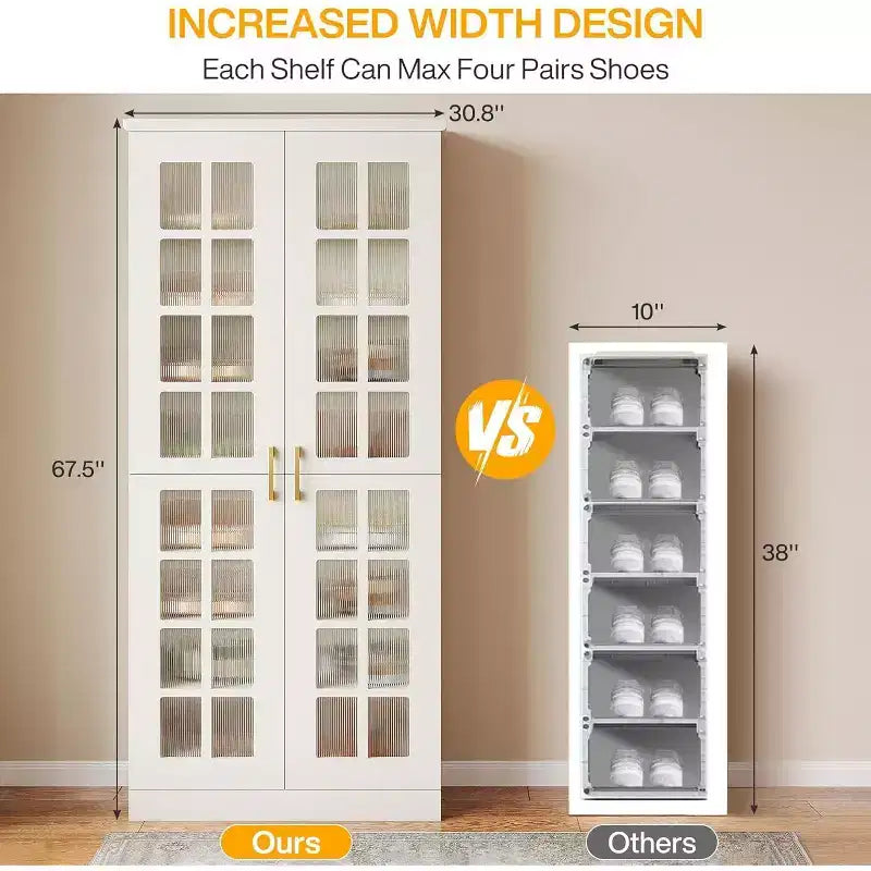 Meuble à chaussures haut Lantine avec portes, rangement à chaussures à 8 niveaux avec étagères réglables, meuble à chaussures moderne pour entrée, placard ou salon, blanc
