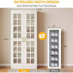 Meuble à chaussures haut Lantine avec portes, rangement à chaussures à 8 niveaux avec étagères réglables, meuble à chaussures moderne pour entrée, placard ou salon, blanc