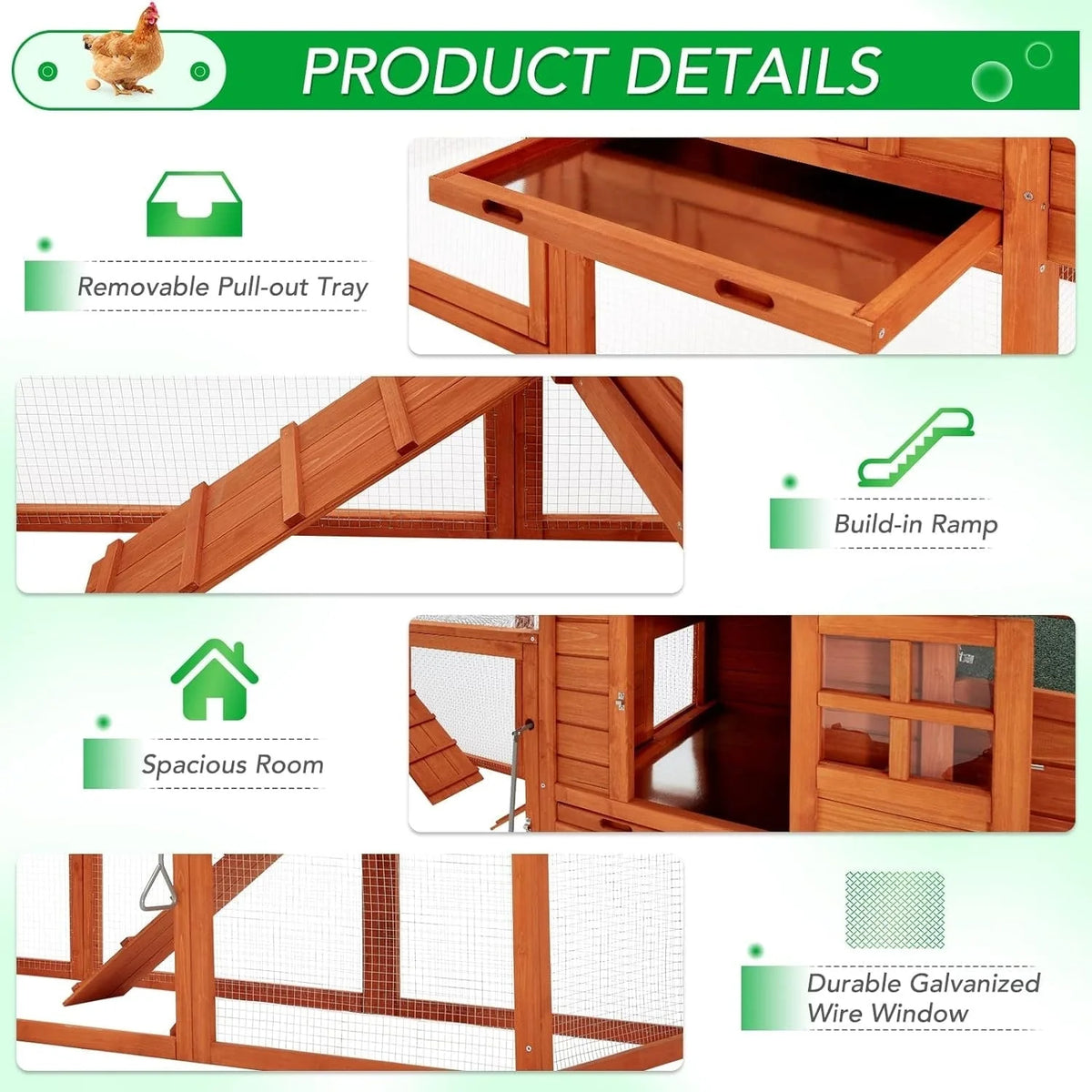 Grand poulailler AECOJOY de 144 po avec parcours, clapier en bois et cage pour volailles
