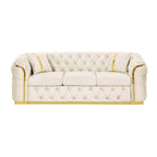 Canapé 3 places en velours de 90,6 avec 2 coussins, coussins haute densité, accents dorés et oreillers