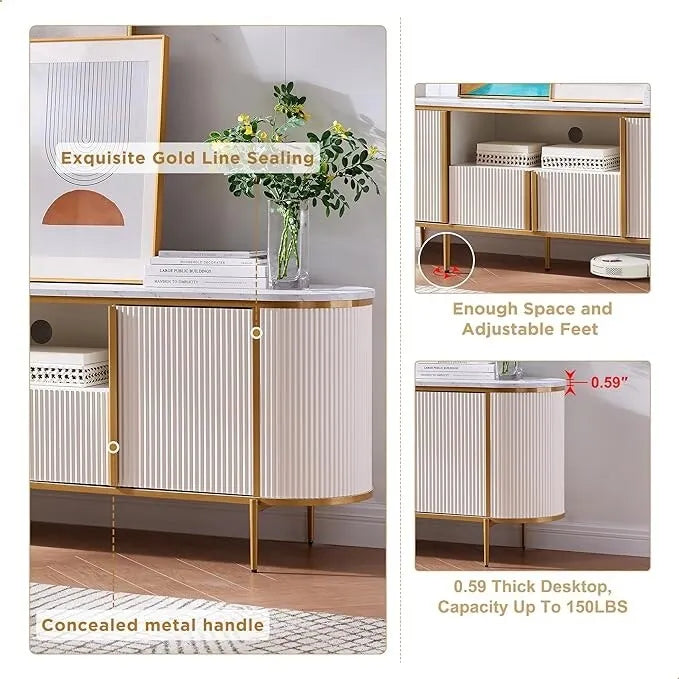 Modern Luxury TV Stand, Entertainment Cente, with Faux Marble Top