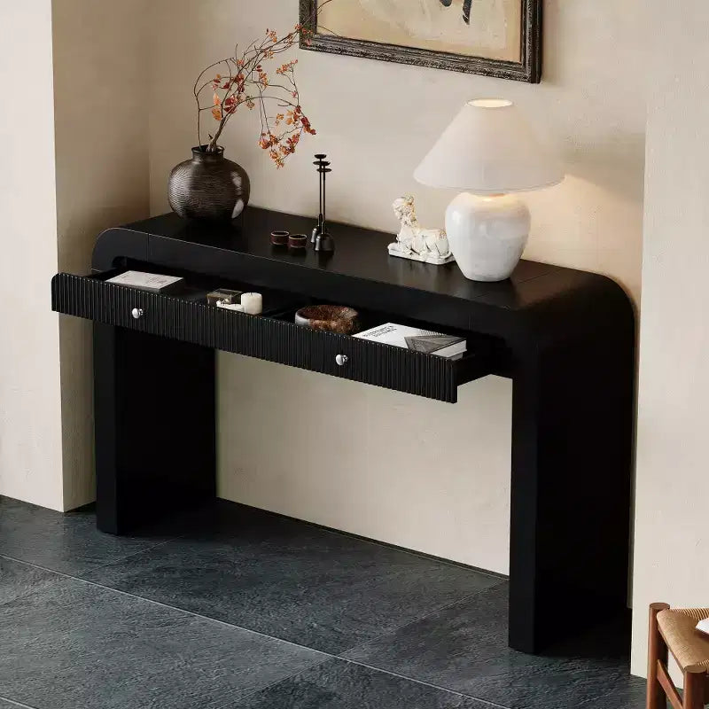 Table console rustique Whisen, table d’entrée et table d’appoint avec façade de tiroir cannelée