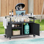 Îlot de cuisine extérieur avec plateau en acier inoxydable, chariot de gril en métal avec meuble de rangement - N/A