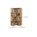 Libreria verticale in legno a forma di L con finitura naturale e schienale aperto