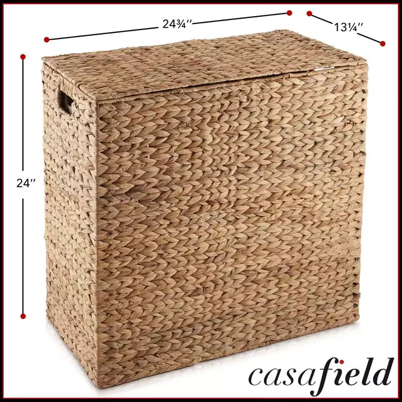 Cesto portabiancheria Casafield a 2 scomparti con coperchio e sacchetti foderati rimovibili, selezionatore in giacinto d'acqua intrecciato per i vestiti