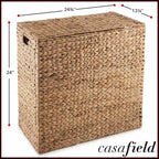 Cesto portabiancheria Casafield a 2 scomparti con coperchio e sacchetti foderati rimovibili, selezionatore in giacinto d'acqua intrecciato per i vestiti