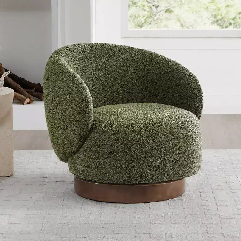 Fauteuil tonneau pivotant rembourré d’appoint Spruce&Spring avec base en bois