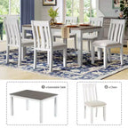 Ensemble de table à manger extensible de style champêtre pour 6 personnes, table rectangulaire et 6 chaises rembourrées