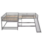 Lit superposé en L pour 4 enfants, lit superposé quadruple avec toboggan, structure en bois avec couchage double et simple pour chambre ou dortoir