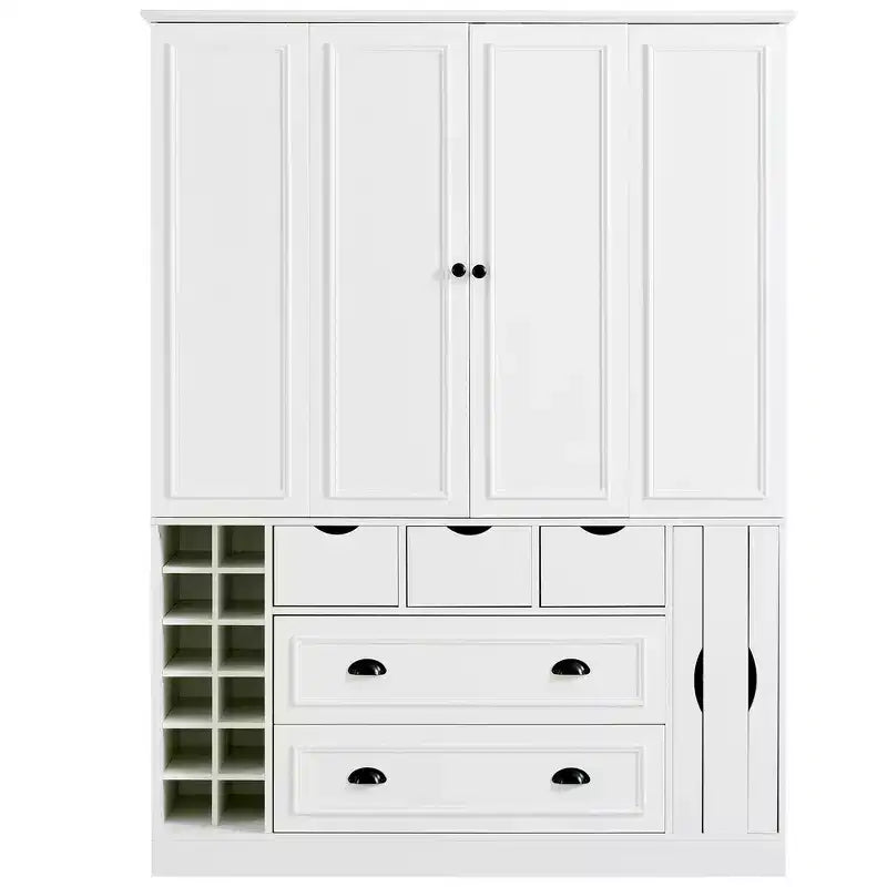 Armoire garde-manger indépendante Whisen de 71 po de hauteur, grand meuble de rangement pour salle à manger avec 4 portes pliantes, étagères et porte-bouteilles