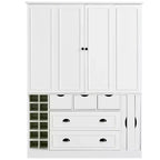 Armoire garde-manger indépendante Whisen de 71 po de hauteur, grand meuble de rangement pour salle à manger avec 4 portes pliantes, étagères et porte-bouteilles