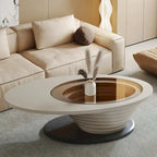 Tavolino da salotto ovale moderno e minimalista di lusso leggero con piano in vetro e base grigia, 51 pollici - L 51.18'W 25.59'H 14.37'