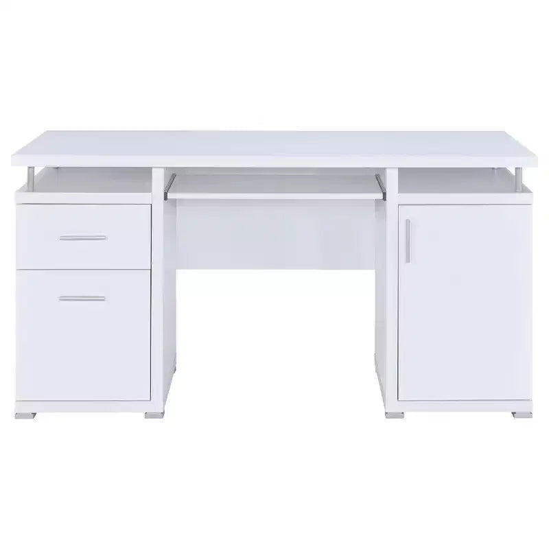Scrivania in legno TUYOHW 55, scrivania per computer da ufficio con 2 cassetti, 1 armadietto, 1 ripiano aperto e 1 anta, scrivania da lavoro per ufficio domestico, studio e piccoli spazi