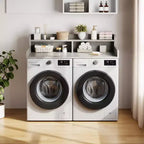 Plan de travail à 2 niveaux pour lave-linge et sèche-linge avec étagère ou tiroirs, couvre-plan de buanderie avec tapis antidérapant, dessus de 54X27.5 pour plier le linge