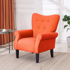 Fauteuil d’appoint moderne Erommy, fauteuil à dossier haut, canapé une place en tissu rembourré avec boutons et pieds en bois pour le salon
