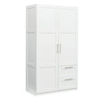 White Wood Wardrobe Armoire Storage Cabinet with Doors,Drawers,Hanging Rod
