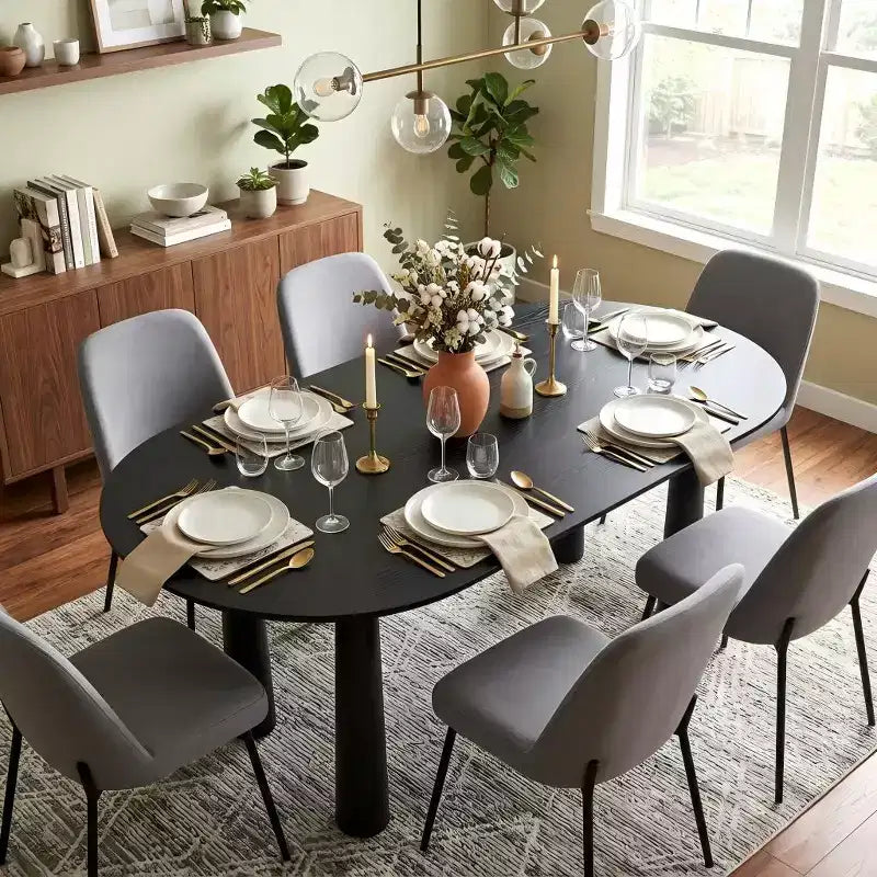 Tavolo da pranzo ovale in legno Dovelina da 67 con 4 gambe, tavolo da cucina moderno per 6 persone