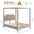 Cadre de lit à baldaquin Queen Size avec poteaux et supports d’angle à 4 coins, lattes en bois massif, sans sommier requis, silencieux