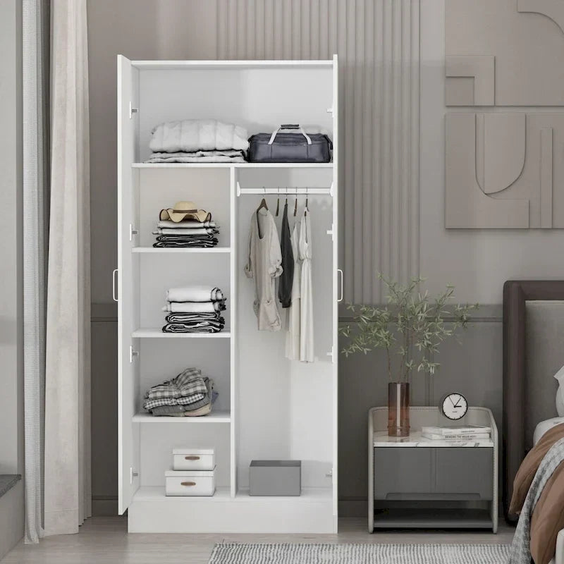 Armoire-penderie à 2 portes, armoire de chambre autoportante avec tringle